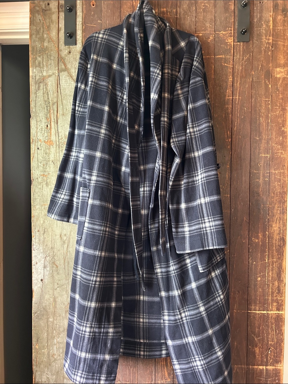 Men's Plaid Long bathrobe Navy Gray